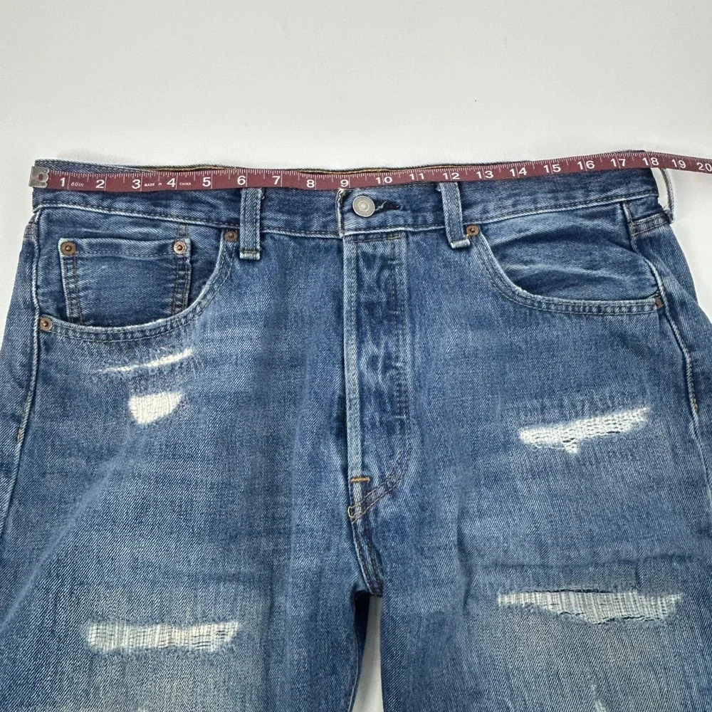 Levis 501 150th Anniversary Jeans Men's 36x34 Blue Distressed Straight Leg Denim